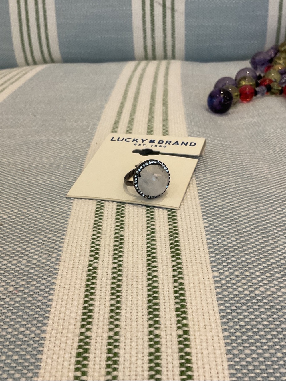 Lucky Brand Silver-Tone White Stone Ring